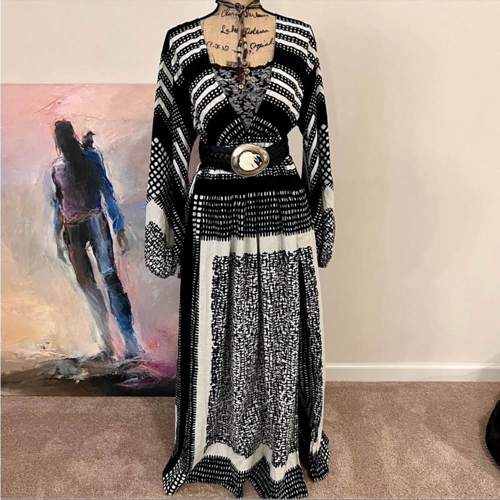 NWT Jonny Cota Poet Maxi Boho Dress, Sustainable Designer, Sexy Low Cut Top, M/L - Picture 11 of 16